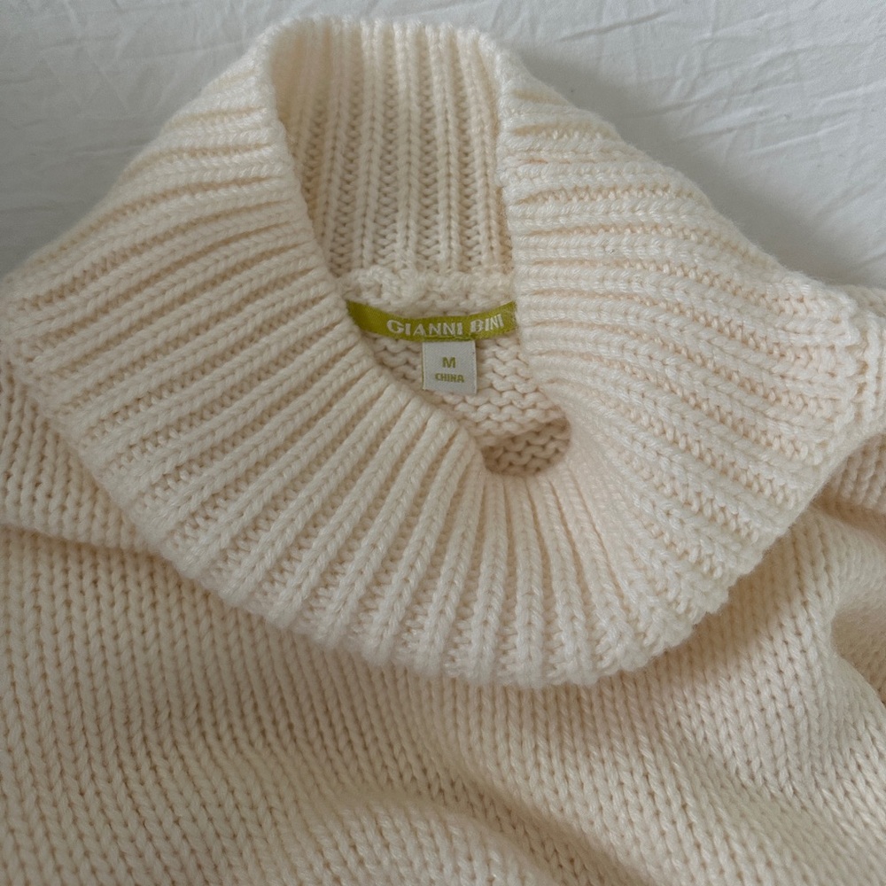 Gianni Bini Cream Knit Sweater with Pom Pom Sleeves - Picture 4 of 4